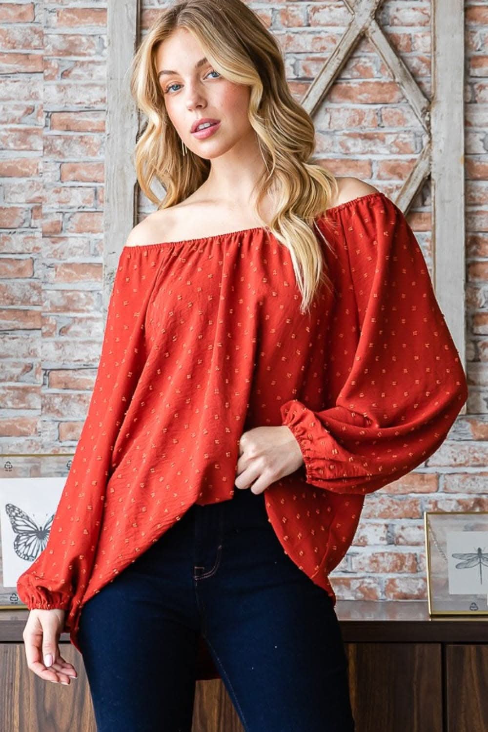 Heimish off-shoulder swiss dot top - Love Salve